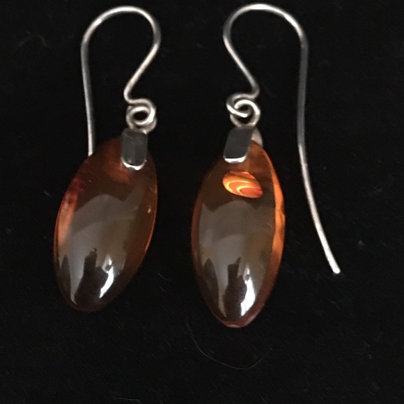 Cognac Amber Earrings Sterling Silver Hooks - Picture 5 of 7